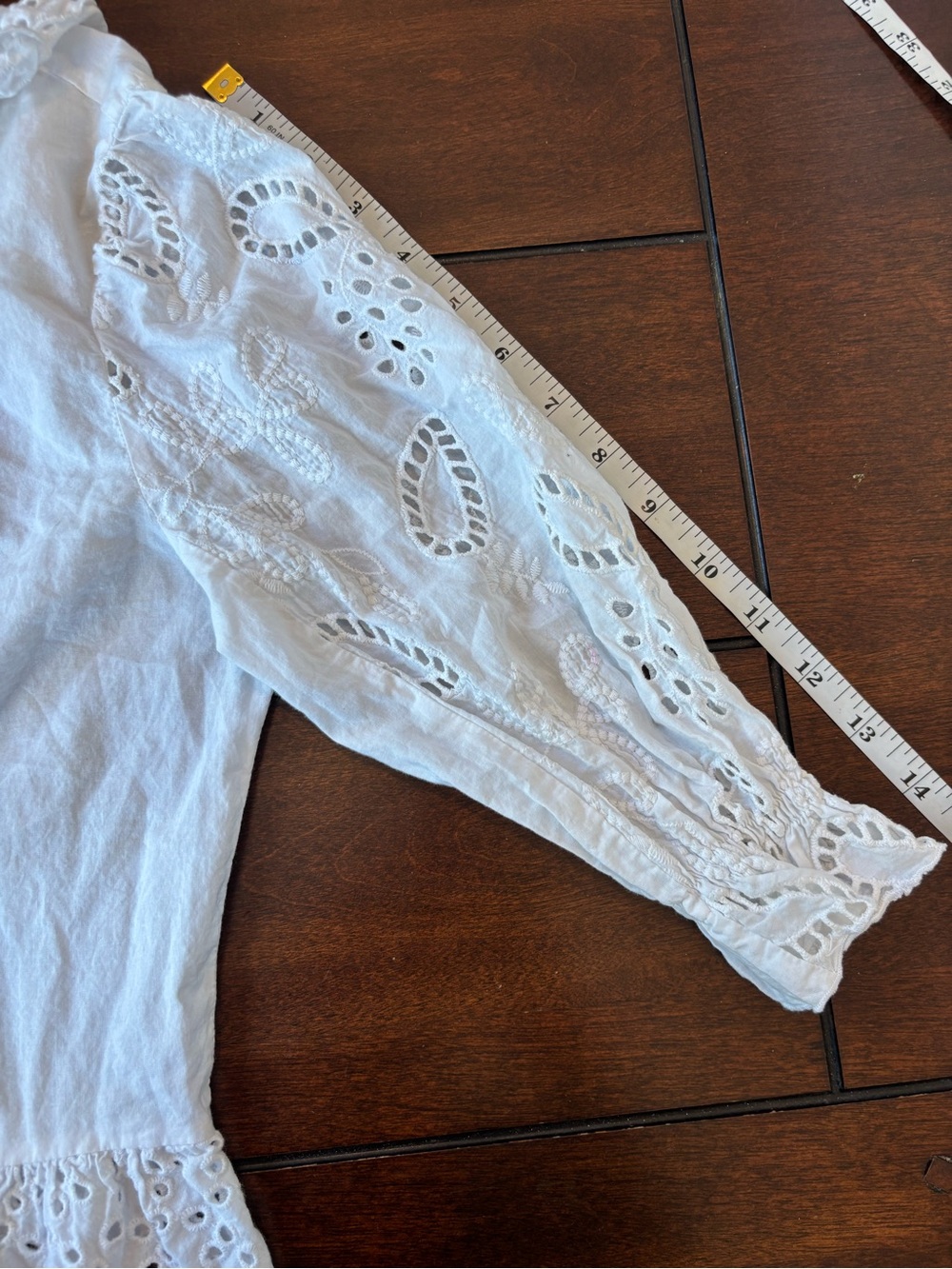 Zara Basic White Eyelet Embroidered Ruffle Blouse Size Medium Cottagecore - Picture 7 of 8